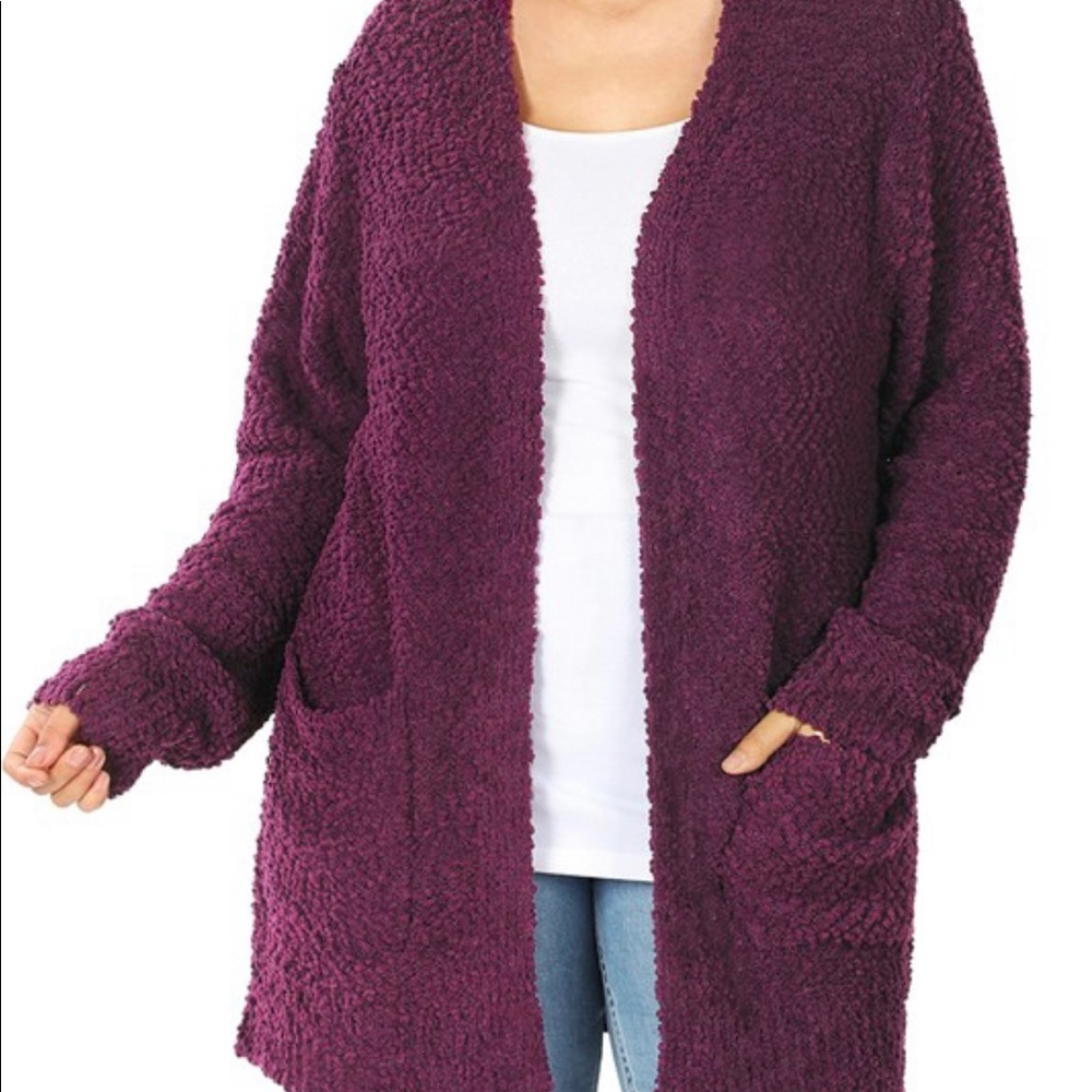 PLUS Zenana Dark Plum Cardigan